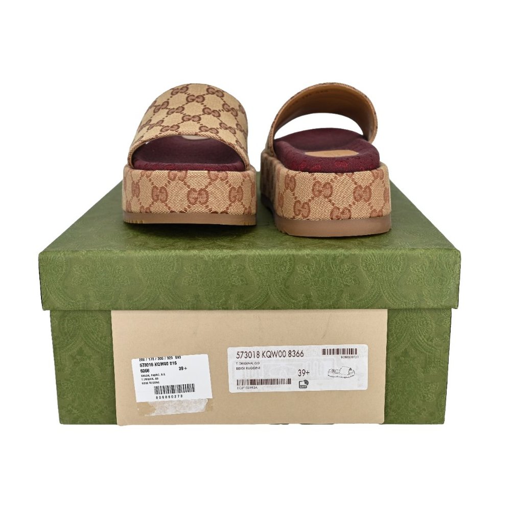 Gucci Beige Monogram Platform Slide Sandals with Burgundy Insole - Picture 4 of 16